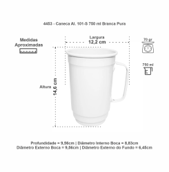 CANECA DE ALUMINIO 101 -S 750 ML BRANCA PURA